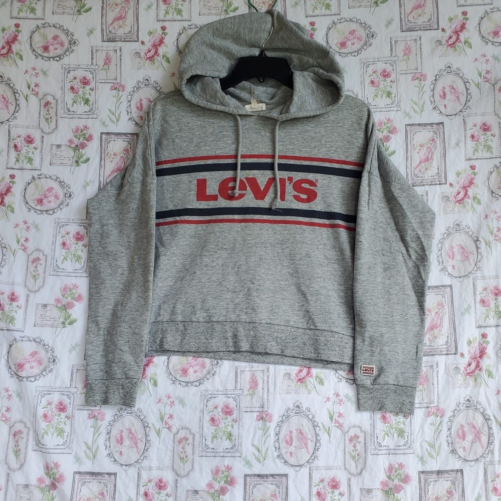 Levi's Sweatshirt Women's Small Gray Hoodie Distressed Fleece Grunge Casual
